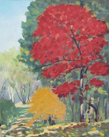绘画 标题为“秋之林” 由张志国, 原创艺术品, 水彩