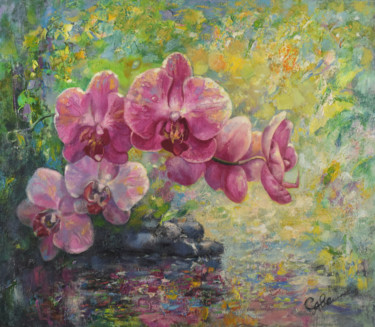 Pittura intitolato "Orchids Painting Fl…" da Natalya Savenkova, Opera d'arte originale, Olio
