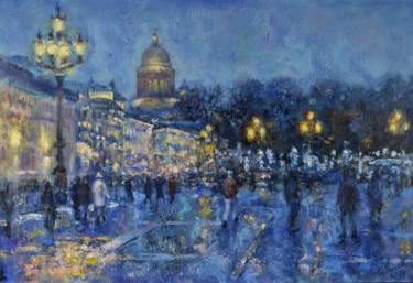 Painting titled "Night Petersburg" by Natalya Savenkova, Original Artwork, Oil