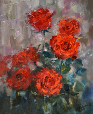 Pittura intitolato "Red Roses" da Natalya Savenkova, Opera d'arte originale, Olio