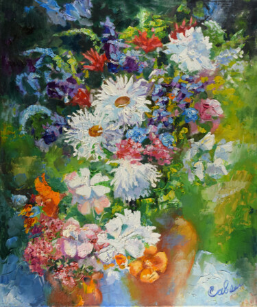 Painting titled "Flowers Painting Fl…" by Natalya Savenkova, Original Artwork, Oil