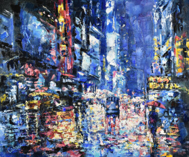 Painting titled "New York Night Orig…" by Natalya Savenkova, Original Artwork, Oil