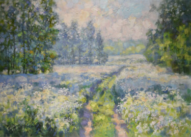 Pittura intitolato "Flower Fields Paint…" da Natalya Savenkova, Opera d'arte originale, Olio
