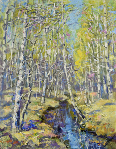 Pintura intitulada "Spring Painting Lan…" por Natalya Savenkova, Obras de arte originais, Óleo