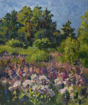 Pittura intitolato "Landscape Morning…" da Natalya Savenkova, Opera d'arte originale, Olio
