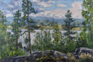 Pittura intitolato "Pine Tree Island Or…" da Natalya Savenkova, Opera d'arte originale, Olio