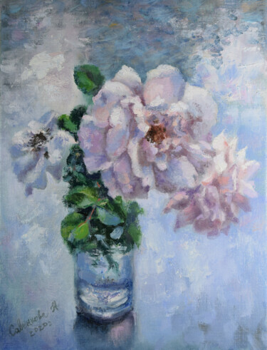 Painting titled "Roses Painting Orig…" by Natalya Savenkova, Original Artwork, Oil