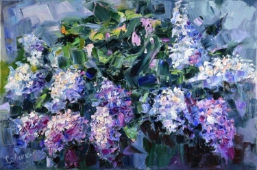Painting titled "Lilac Painting Flow…" by Natalya Savenkova, Original Artwork, Oil