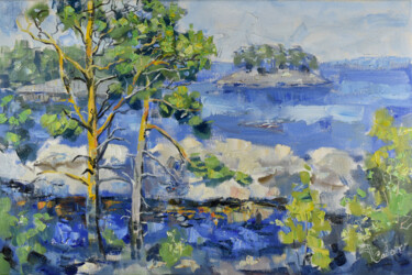 Ζωγραφική με τίτλο "Lake Painting Islan…" από Natalya Savenkova, Αυθεντικά έργα τέχνης, Λάδι