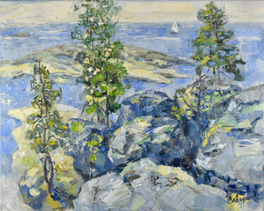Painting titled "Lake Ladoga Paintin…" by Natalya Savenkova, Original Artwork, Oil