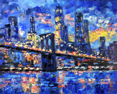 Pintura intitulada "Brooklyn Bridge Pai…" por Natalya Savenkova, Obras de arte originais, Óleo