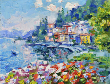 Pittura intitolato "Italy Painting Lake…" da Natalya Savenkova, Opera d'arte originale, Olio