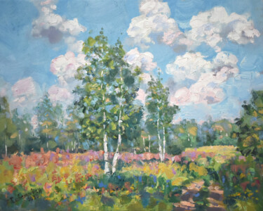 Painting titled "Summer Landscape Bi…" by Natalya Savenkova, Original Artwork, Oil