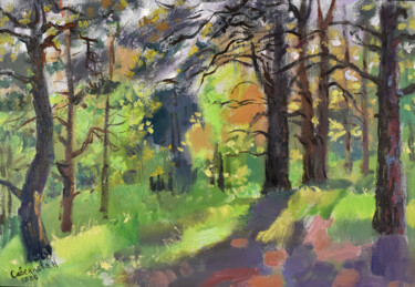 Pintura titulada "Forest Painting Eve…" por Natalya Savenkova, Obra de arte original, Oleo