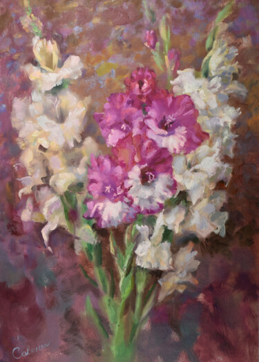 Картина под названием "Flower Painting Gla…" - Natalya Savenkova, Подлинное произведение искусства, Масло