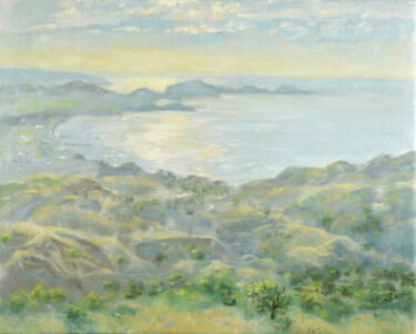 Pittura intitolato "Sea Morning Paintin…" da Natalya Savenkova, Opera d'arte originale, Olio