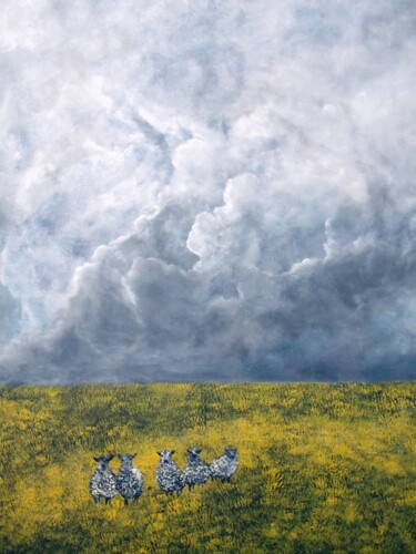 Картина под названием "Овцы в буре" - Анастасия Шаверина, Подлинное произведение искусства, Акрил