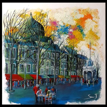 Malerei mit dem Titel "La place du marché…" von Joseph Saverino, Original-Kunstwerk, Acryl