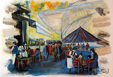 Schilderij getiteld "La gare des Guillem…" door Joseph Saverino, Origineel Kunstwerk, Acryl