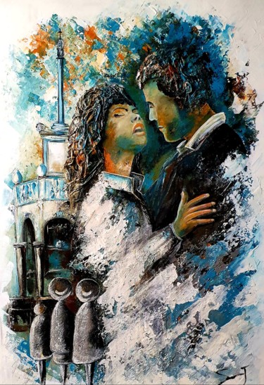 Peinture intitulée "Amoureux sur la pla…" par Joseph Saverino, Œuvre d'art originale, Acrylique