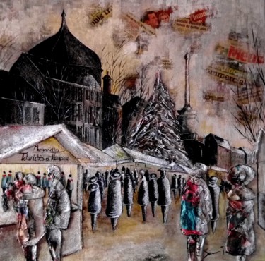 Peinture intitulée "Le marché de Noel…" par Joseph Saverino, Œuvre d'art originale, Acrylique
