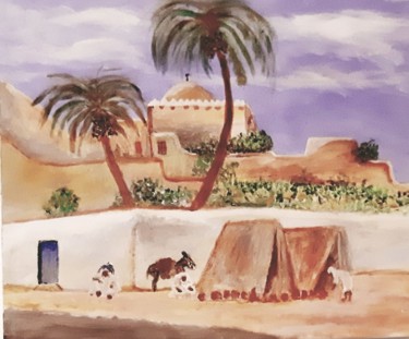 Peinture intitulée "village bedouins" par Alain Savignac, Œuvre d'art originale, Acrylique