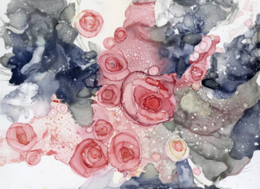 Картина под названием "Abstract Roses" - Roza Savinova, Подлинное произведение искусства, Чернила