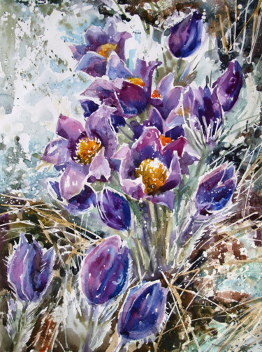 Peinture intitulée "Spring Flowers" par Roza Savinova, Œuvre d'art originale, Aquarelle