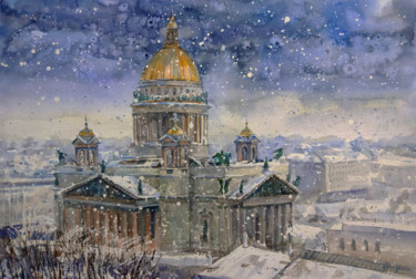 Картина под названием "First snow. Isaac's…" - Roza Savinova, Подлинное произведение искусства, Акварель