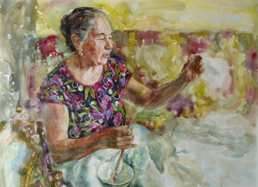 Картина под названием "Mom at work" - Roza Savinova, Подлинное произведение искусства, Акварель