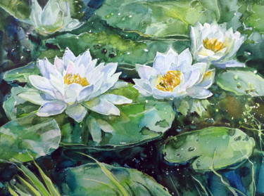 Картина под названием "Water lilies" - Roza Savinova, Подлинное произведение искусства, Акварель
