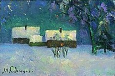 Картина под названием "Night Village" - Mihail Savitsky, Подлинное произведение искусства