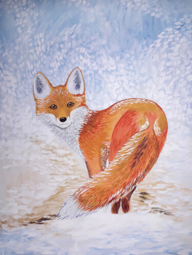 Картина под названием "Winter fox" - Tatiana Pavlenko, Подлинное произведение искусства, Акрил Установлен на Деревянная рама…