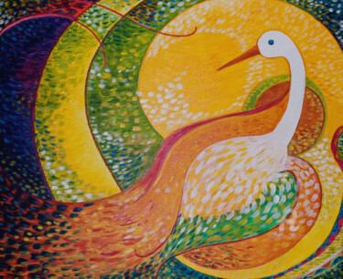 Картина под названием "White Crane" - Tatiana Pavlenko, Подлинное произведение искусства, Акрил Установлен на Деревянная рам…