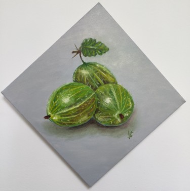 Painting titled "Агрус/Gooseberry" by Vira Savka, Original Artwork, Oil Mounted on Wood Stretcher frame