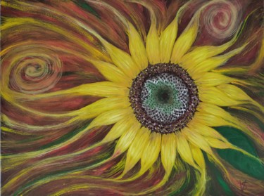 Painting titled "Соняшник/Sunflower" by Vira Savka, Original Artwork, Oil Mounted on Wood Stretcher frame