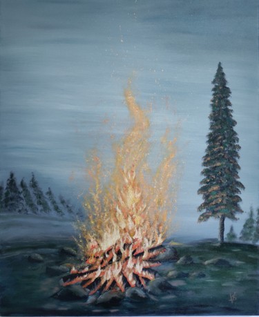 Pintura titulada "Bonfire" por Vira Savka, Obra de arte original, Oleo Montado en Bastidor de camilla de madera