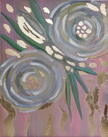 Painting titled "Flowers" by Vira Savka, Original Artwork, Oil Mounted on Wood Stretcher frame