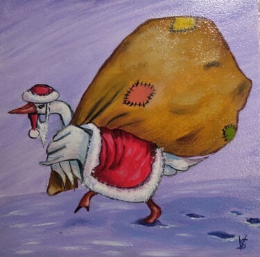 Schilderij getiteld "Cheerful geese, 1se…" door Vira Savka, Origineel Kunstwerk, Olie