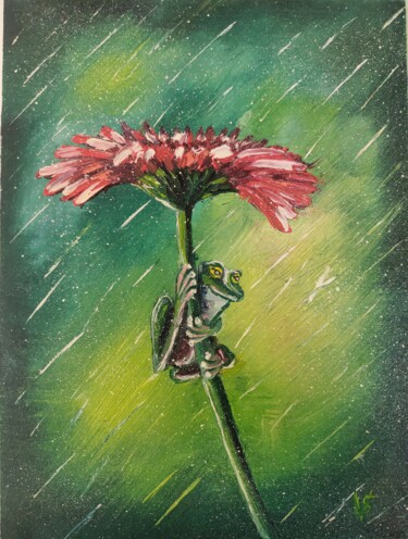 Картина под названием "Little frog" - Vira Savka, Подлинное произведение искусства, Масло