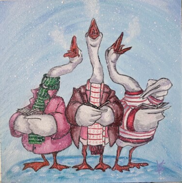 Peinture intitulée "Cheerful geese 5" par Vira Savka, Œuvre d'art originale, Huile