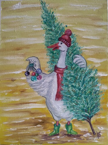 Картина под названием "Cheerful geese 8" - Vira Savka, Подлинное произведение искусства, Масло