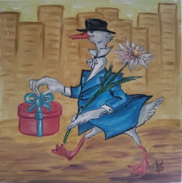 Картина под названием "Cheerful geese 10" - Vira Savka, Подлинное произведение искусства, Масло