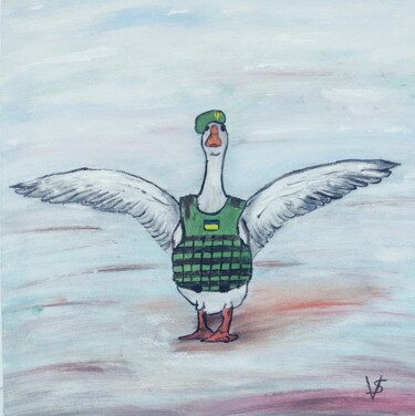 Картина под названием "Гусак захисник 3" - Vira Savka, Подлинное произведение искусства, Масло