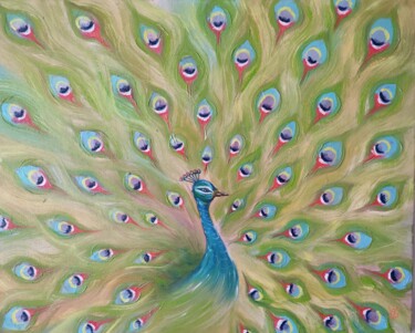 Painting titled "Peacock" by Vira Savka, Original Artwork, Oil