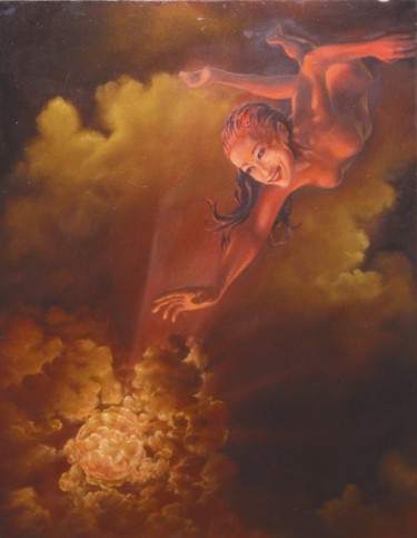 Картина под названием "В полёте" - Евгений Меркулов, Подлинное произведение искусства, Масло