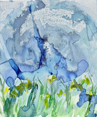 Картина под названием "池と黄色のアイリス3" - Sayaka Asai, Подлинное произведение искусства, Акрил