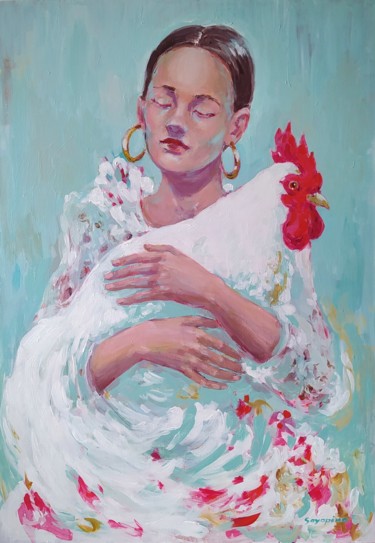 Картина под названием "Carring a white roo…" - Elena Sayapina, Подлинное произведение искусства, Акрил