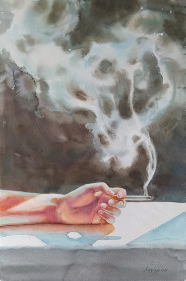 Pintura intitulada "Smoke" por Elena Sayapina, Obras de arte originais, Aquarela