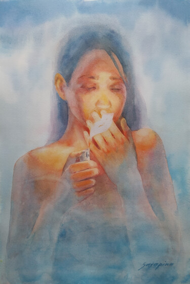 Peinture intitulée "Prayer" par Elena Sayapina, Œuvre d'art originale, Aquarelle